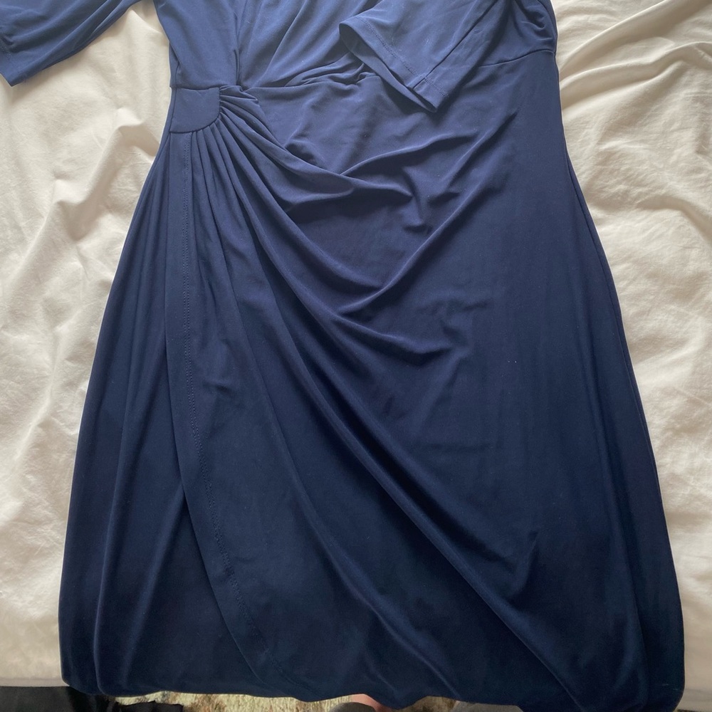 Navy quarter sleeve faux-wrap dress knee-length Size: 12